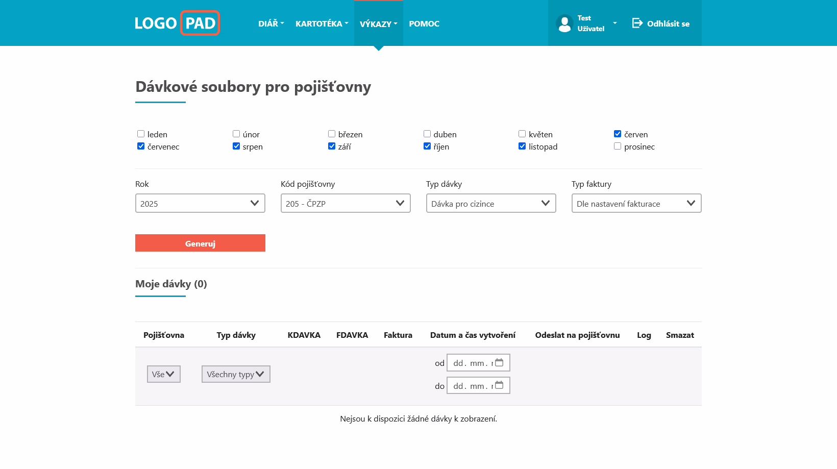 Screenshot dávkových souborů pro pojišťovny v LOGOPAD aplikaci