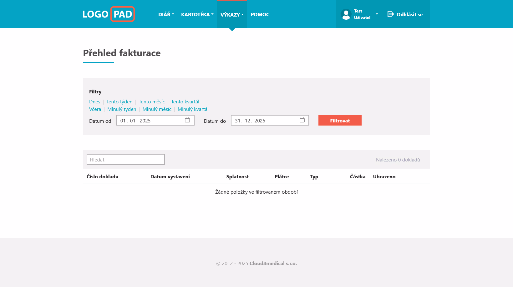 Screenshot přehledu fakturace v LOGOPAD aplikaci