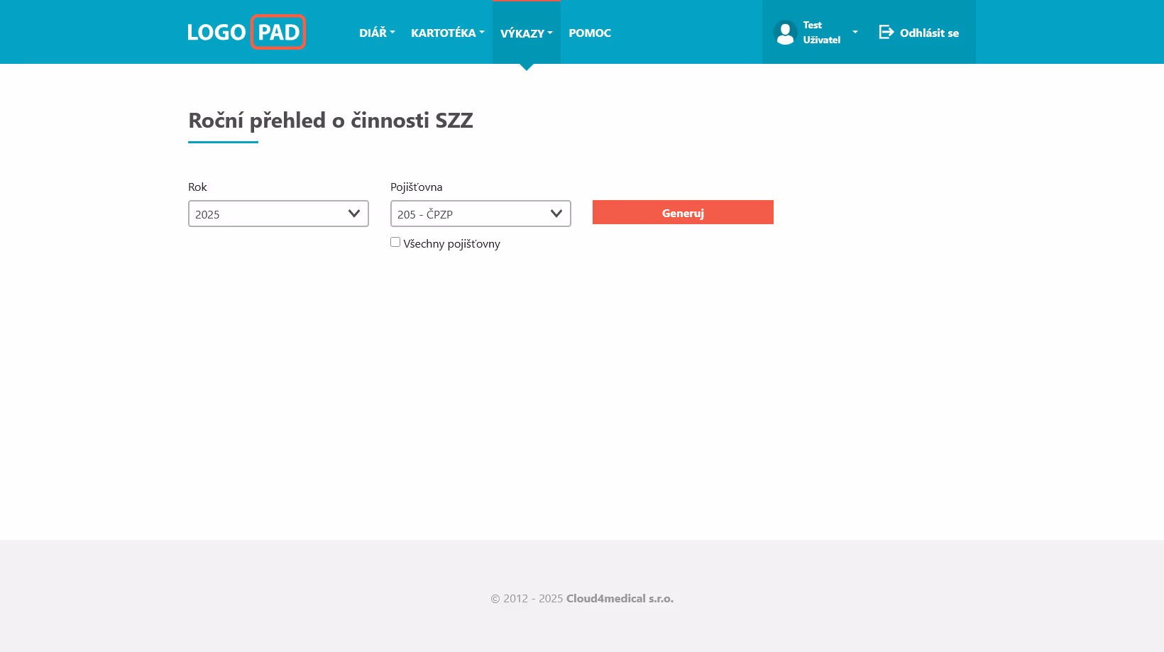 Screenshot ročního přehledu o činnosti SSZ v LOGOPAD aplikaci